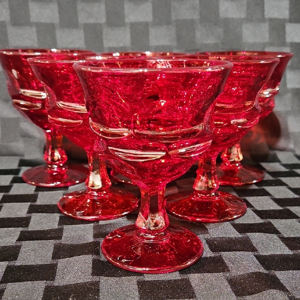 Fostoria Argus Ruby Red Champagne/Sherbet/Water Coups, UV Reactive, SET OF 2